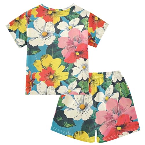 ALAZA Retro Floral Blossom Pajamas Short Sleeve 2 Piece Sleepwear Top and Bottom Pajama Set Unisex2