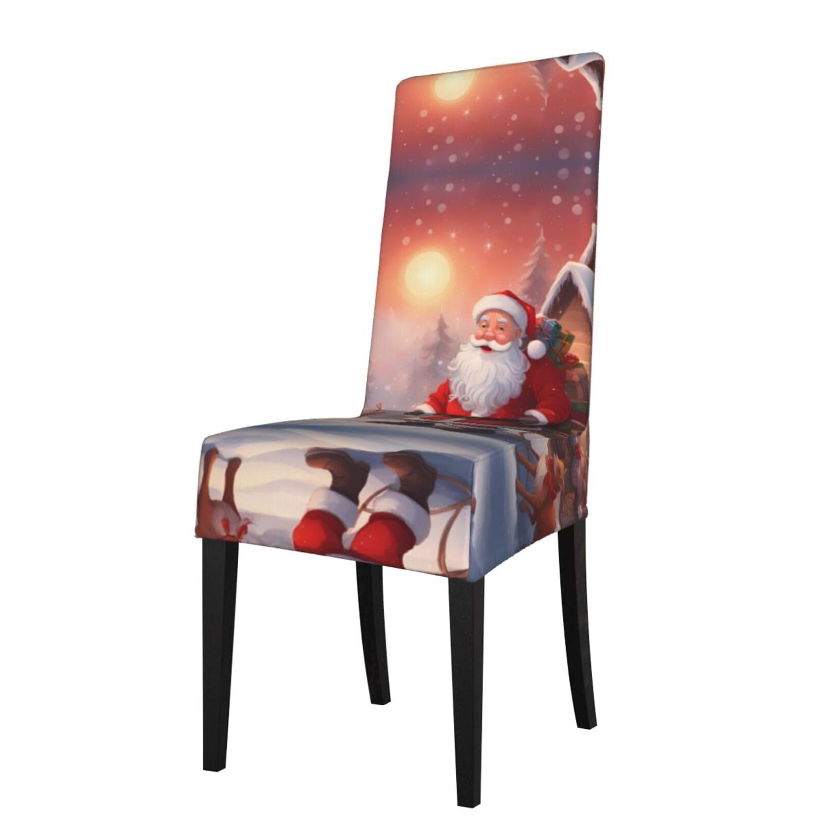 HLSBSSL winter Santa Claus Printed dining chair covers, wrinkle-resistant and iron-free, suitable for hotels, banquets, and conferences