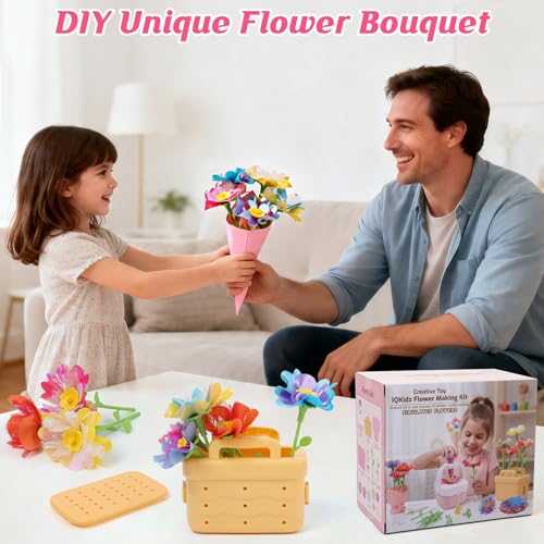 Image of IQKidz Flower Bouquets Toy for Girls, DIY Arts and Crafts Kits for Kids Ages 4-6 6-8, STEM Flower Making Set with Storage Box & Basket, Birthday Gift for Age 5-7 8-10 Years Old