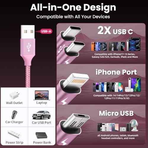 Image of 4 in 1 Multi Charging Cable, 2Pack 5FT Charging Cords for Multiple Devices