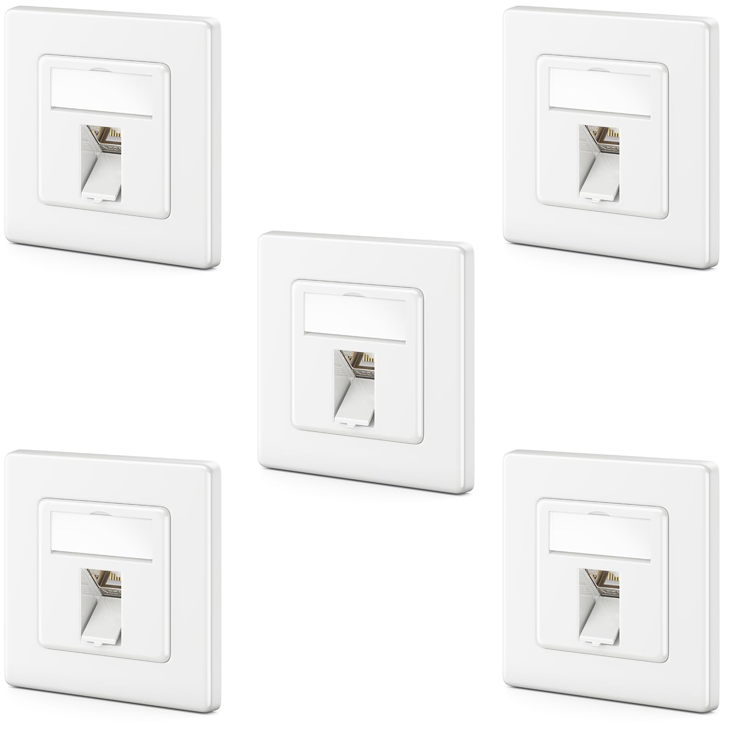 deleyCON 5x Prise Réseau CAT7 1 Port - 10 Gigabit - Boîte Encastrable Ethernet LAN/Prise de Raccordement de Données Blindée + 5x Module Keystone CAT7 RJ45 - Câble Patch DSL Réseau à Poser - Blanc | Prise Ethernet LAN, boîte de jonction, prise de données b