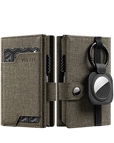 Image of VULKIT Pop up Card Wallet with AirTag Holder RFID Blocking Credit Card Holder with Banknote Compartment & ID Window, Green, Minimalist