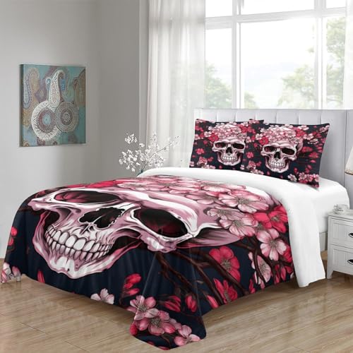 Housse de couette Crâne de Sakura King | Parure de lit gothique chic 3 pièces en microfibre douce - 5