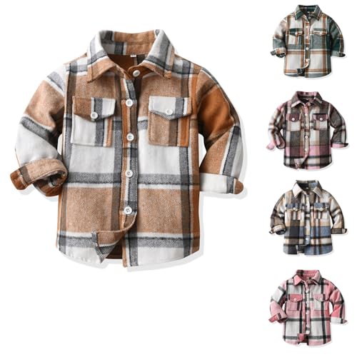 Baby Boys Girls and Toddlers Flannel Shirt Long Sleeve Plaid Lapel Button Down Shirt Pocketed Jacket Tops for Kids2