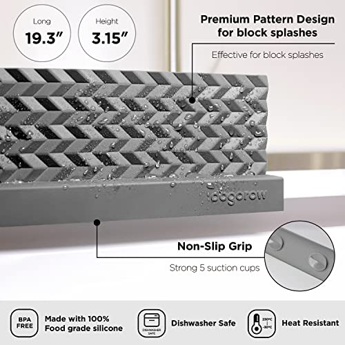 Dogorow Sink Splash Guard - Premium Silicone Water Splash Guard For Kitchen, Suction Cup Base, Sink Splash Guard Behind Faucet, Kitchen Island Sink Backsplash Guard (19.3 X 4.1 Inch) (Gray) #TOP2