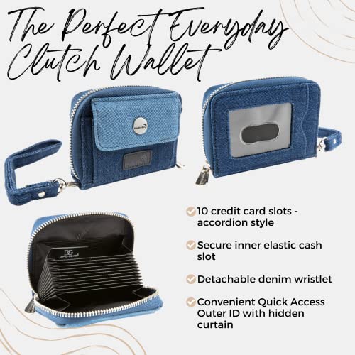 Women's Wallet RFID Cash Card Coin Accordion Clutch with Wristlet Blue Denim3
