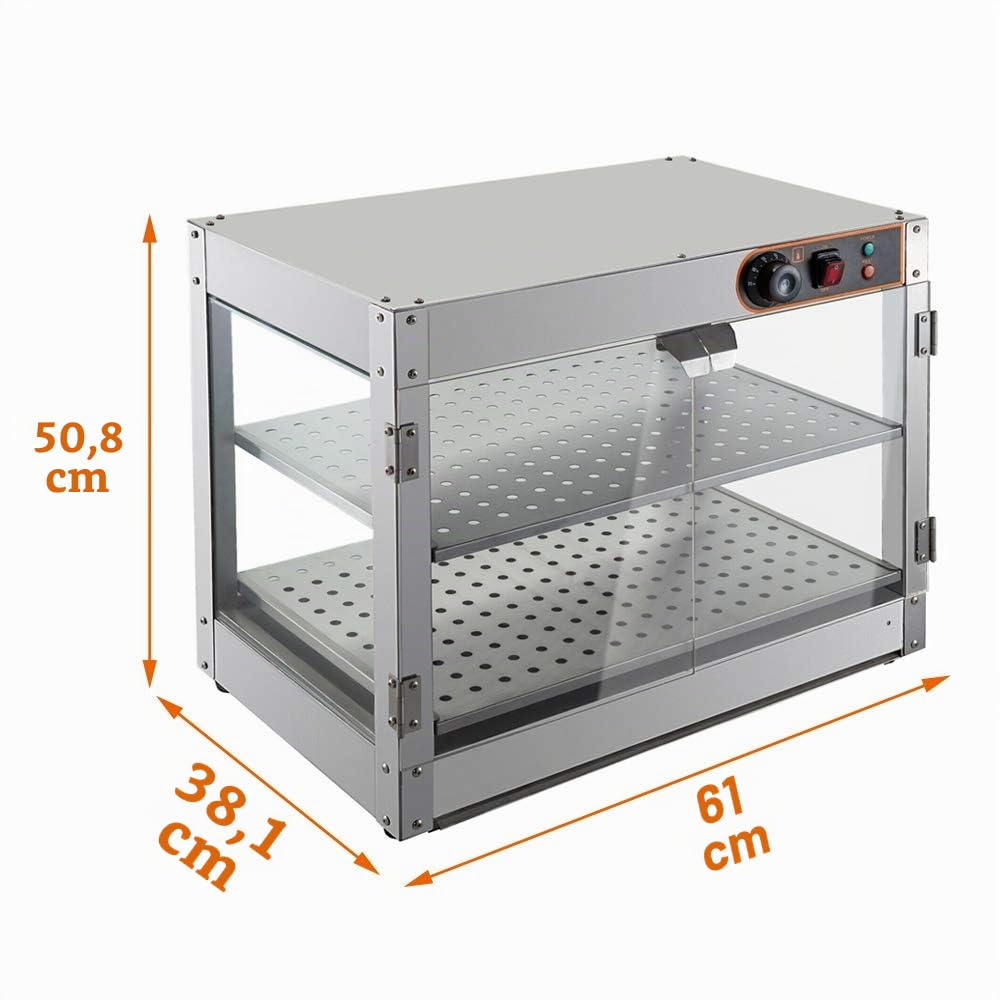 Vetrina calda per conservare al caldo, in acciaio inox, vetrina commerciale, bancone caldo, con 2 ripiani, 800 W