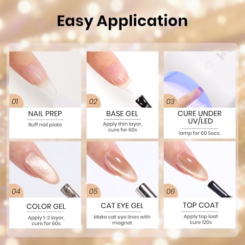 Image of Beetles Buttercream Dream Nude Cat Eye Gel Nail Polish - 15ML Full Size Nude Gel Polish Cat Eye Base Color Glitter Magnetic Translucent Glassy Effect Soak Off UV French Nail Art DIY Manicure Gifts