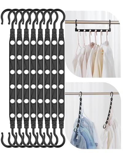 Latoxcaa Space Saving Hangers for Clothes 8 Pcs Magic Hangers with 6 Holes & 360 Swivel Wardrobe Organiser Hanger Hooks Sturdy for Heavy Clothes Dorm Essentials for Girls Black