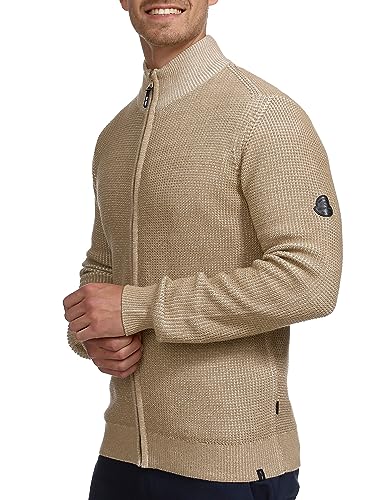 Indicode Herren INLayton Strickjacke mit Stehkragen und Reißverschluss | Cardigan Feinstrickjacke für Männer Irish Cream, L