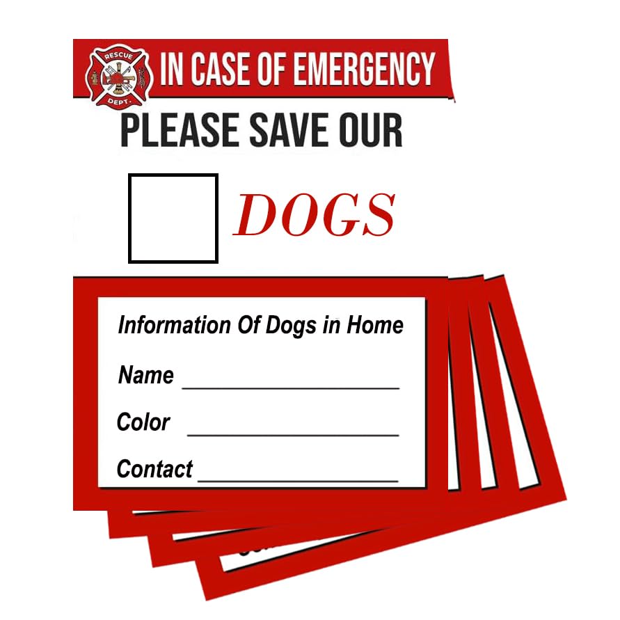 Image of Emergency Pet Rescue Stickers - in Case of Emergency Save My Dog - Fire Safety Alert Window Decals for Home or Car - 4 Pack - Weatherproof Durable Vinyl