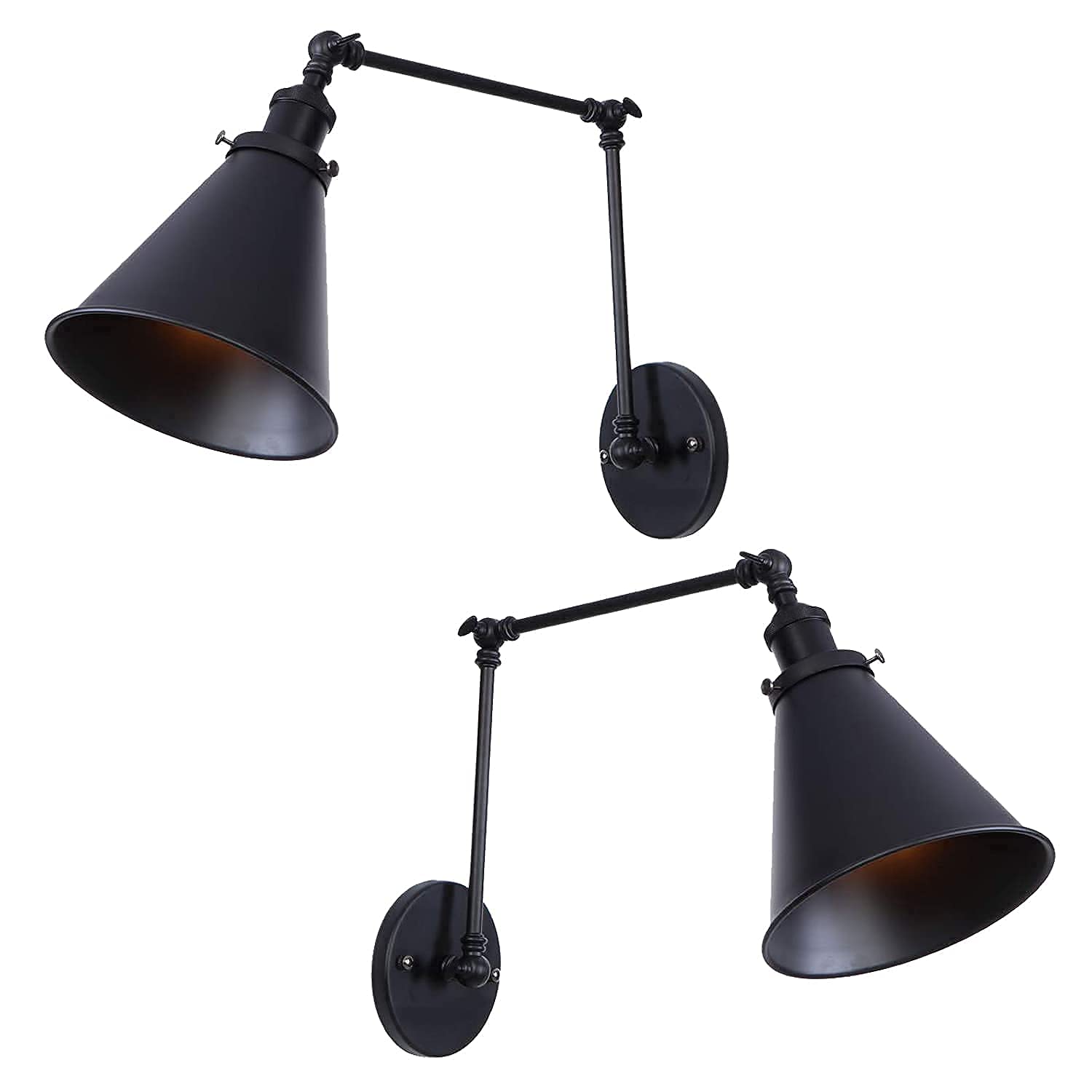 LZoahi Black Vintage Industrial Wall Mount Light Wall Sconces Lamps Angle Adjustable Up Down Light Wall Lamp Retro Swing Arm Wall Sconce Harwire Set of Two