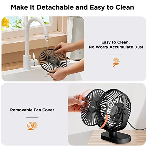 Easyacc 6.5 Inch Usb Desk Fan, Small Desk Fan [With Strong Airflow & 360°Adjustment & 3 Speeds & Quiet] Small Portable Desk Travel Fan Quiet For Home Office Bedroom Table Desktop Travel (No Battery) #TOP2