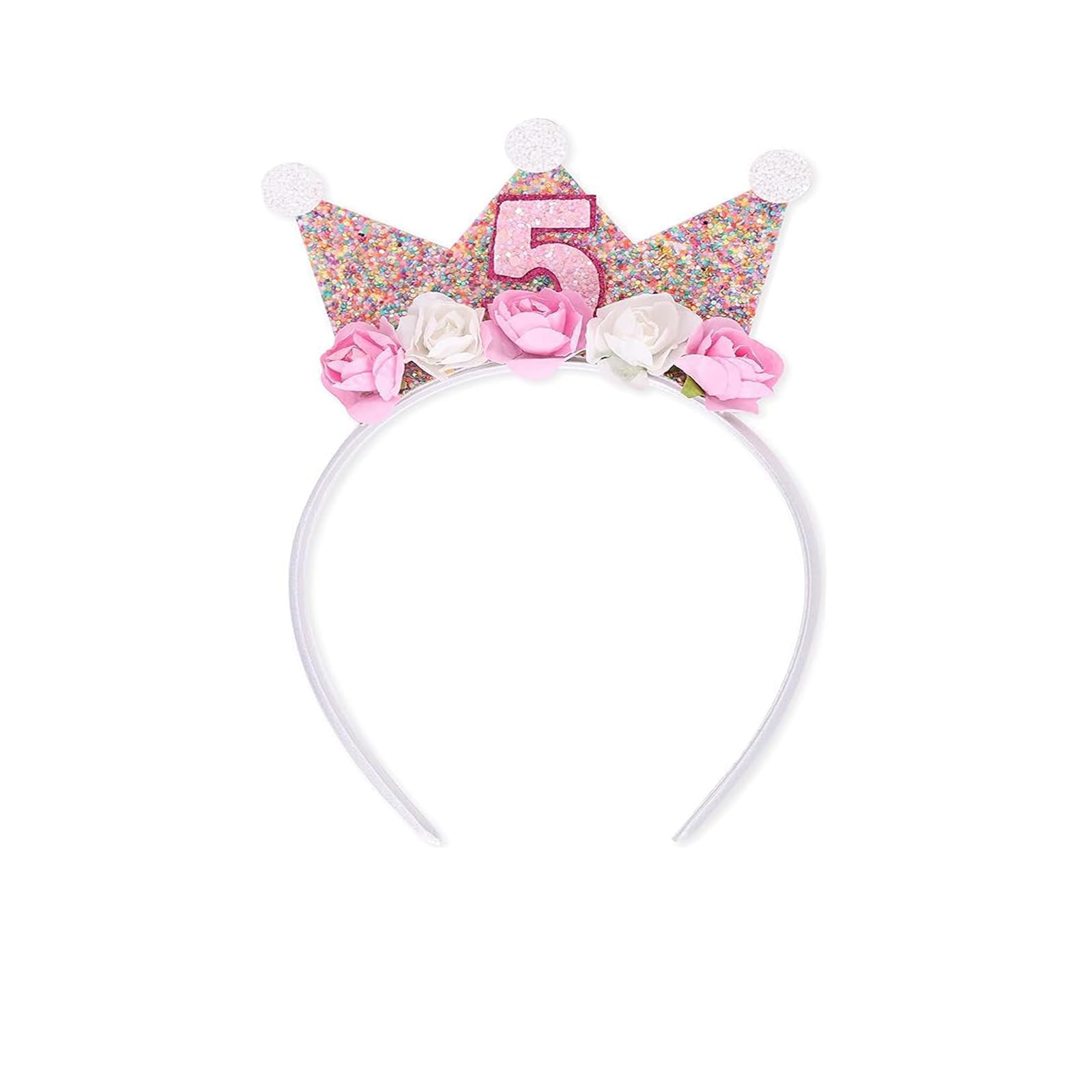 Shirene Birthday Crown, Pink Princess Tiara Headband for Girls Aged 3-8