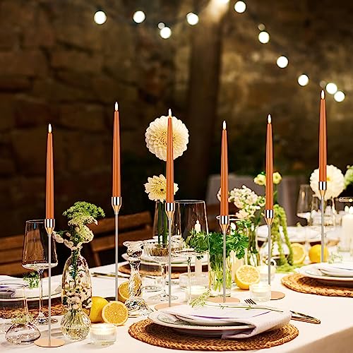 Image of CVHOMEDECO. Flameless Taper Candles with 10-Key Remote, Battery Operated Led Flickering 3D Wick Window Candles Real Wax Finished Home Christmas Party Decor 0.78 x 11 Inch, Pack of 2 (Orange)