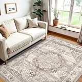 Washable Area Rugs 4x5 Entryway: Soft Ultra Thin Low Pile Mat Machine Washable Indoor Doormat Lightweight Entry Rug Anti Slip Backing Rugs for Living Room Bedroom Kitchen 4'x5' Beige