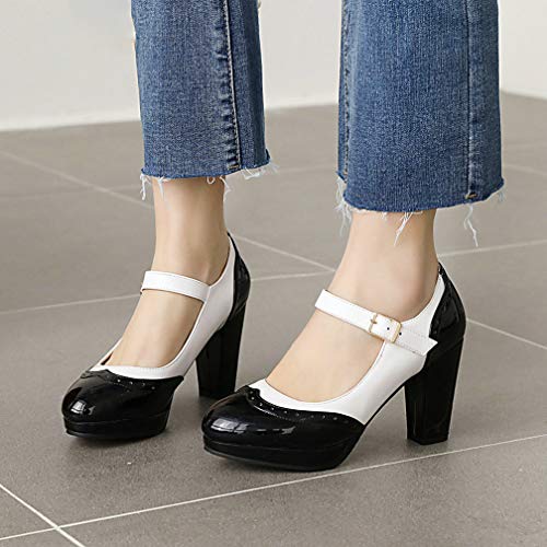 KOKOMOMO Womens Wingtip Mary Jane Oxford High Heels Ankle Strap Platform Vintage Pumps3