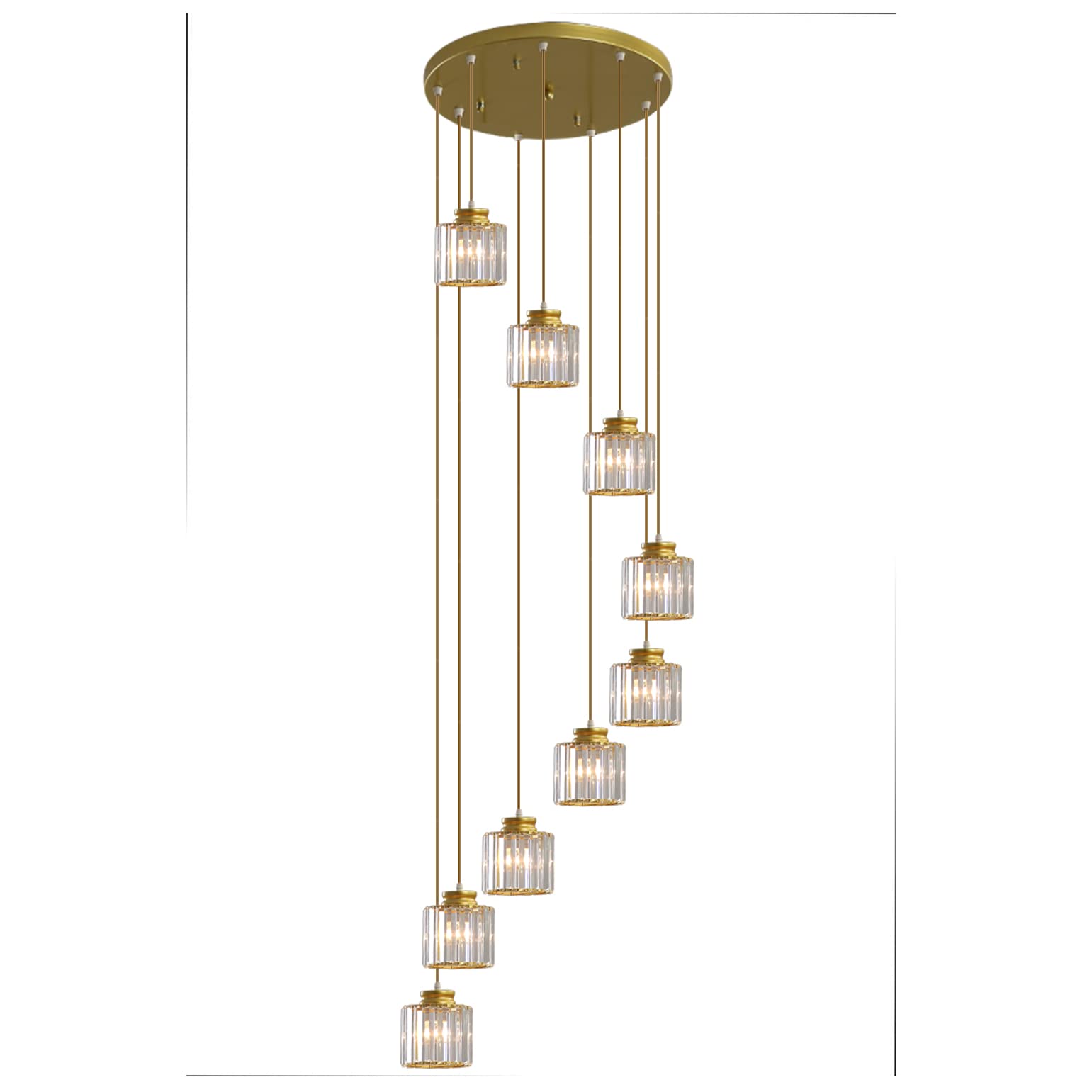 FYZDLAOR Modern 9-Light Crystal Chandeliers Spiral High Ceiling Pendant Lights Dome Flush Mount Long Chandelier Fixture for Foyer Entryway Stairwell Villa Living Room Ceiling Lighting