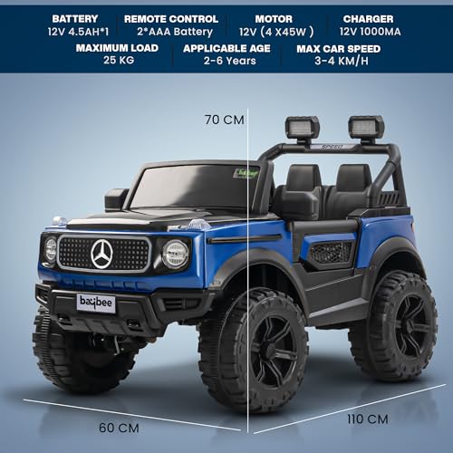 Image of Baybee Benzie 4x4 Battery Operated Jeep for Kids, Ride on Toy Kid Car with RGB Windshield Light & Music | Baby Big Battery Cars | Electric Jeep Car for Kids to Drive 2 to 6 Years (Blue)
