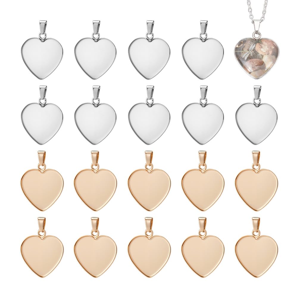 UNICRAFTALE Cuore Pianura Bordo Lunetta Coppe Ciondolo in Acciaio Inox Pendenti e Ciondoli Lunetta Cabochon Impostazioni per Fare Gioielli Fai da Te