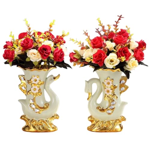 Roses elegantes fausses fleurs vase cygne dore strass sans entretien - 2