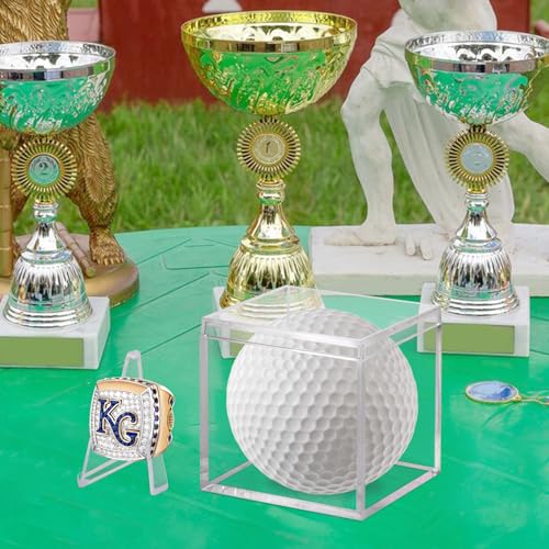 Image of Championship Ring Display Case, Clear Acrylic Memorabilia Stand Cube Holder Dust Protection Transparent Storage Box for Sports Baseball Basketball Fan Souvenir Protection Supplies (2.1 x 2.1 x 2.1)