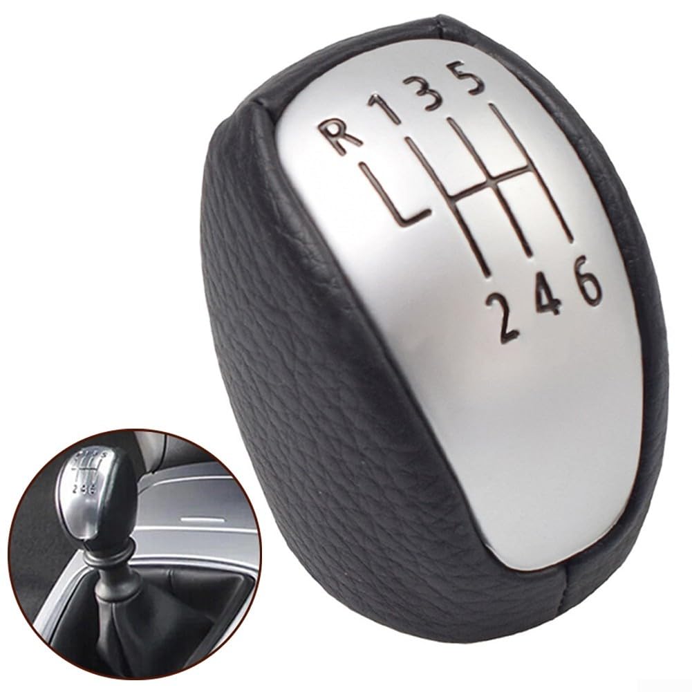 Pomello Cambio Renault Laguna Mk3 (2007-2014) - 6 Marce In Pelle PU E ABS - Nero E Argento - Diametro Foro 19mm