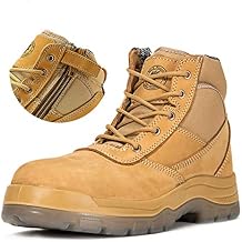 ROCKROOSTER Mens Side Zip Work Boots, 5" Steel Toe Lace Up Safety Boots, Static Disspative, Water Resistant, YKK Zipper, Coolmax, Non-slip, Breathable, ComfortAK050 & AK050BK