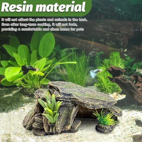 Image of PINVNBY Small Fish Tank Decorations (Size: 5.5 x 2.9 x 2.9 inches), Resin Rock Aquarium Decorations Fish Cave or Reptile Hide to Rest Play Breed, Suitable for Small Betta Humid Gecko Tortoise