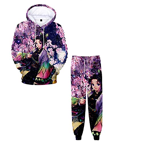 Yumenam Unisexe Survêtement 2pcs Ensemble Kimetsu No Yaiba Tanjirou Nezuko 3D Impression Manches Longues Casual Sweat à Capuche Hoodie + Pantalon Sport Outfit pour Survêtement Anime Fans Cover