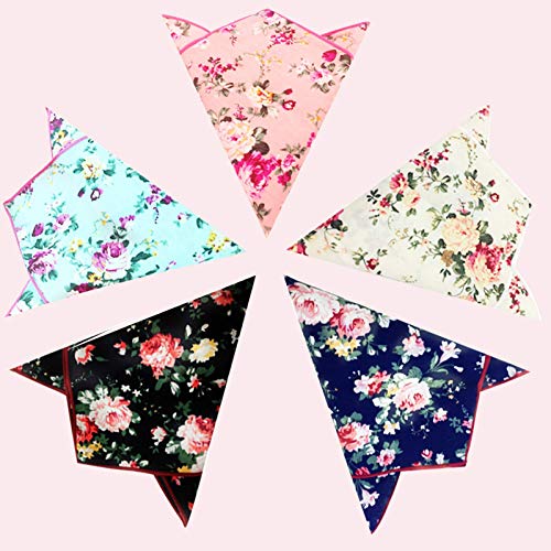 Sunovelties Floral Print Handkerchiefs,100% Soft Cotton Hankie, Assorted 5 Color Pocket Square Gift Idea For Men Boys Costume Accessories #TOP1
