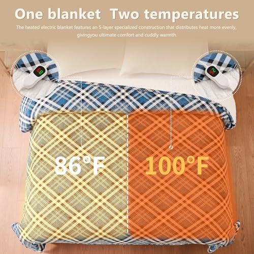 Image of Homemate Electric Blanket Heated Twin Size - 62 inchx84 inch Ultra Soft Cozy Flannel Heating Blanket with 10 Fast Heat Levels 8 Hours Auto Off Over-Heated Protection ETL Certification Keep Warm in Home