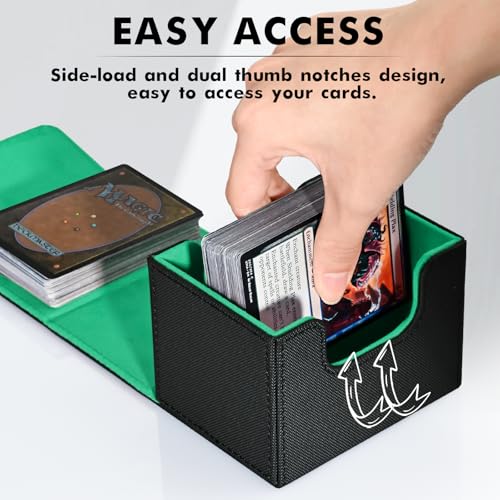 Image of ZLCA Card Deck Box for Trading Cards, MTG Commander Deck Box Holds 120+ Single Sleeved, Leather Magnetic Card Storage Case Fits for TCG CCG Magic(Black& Dark Green)