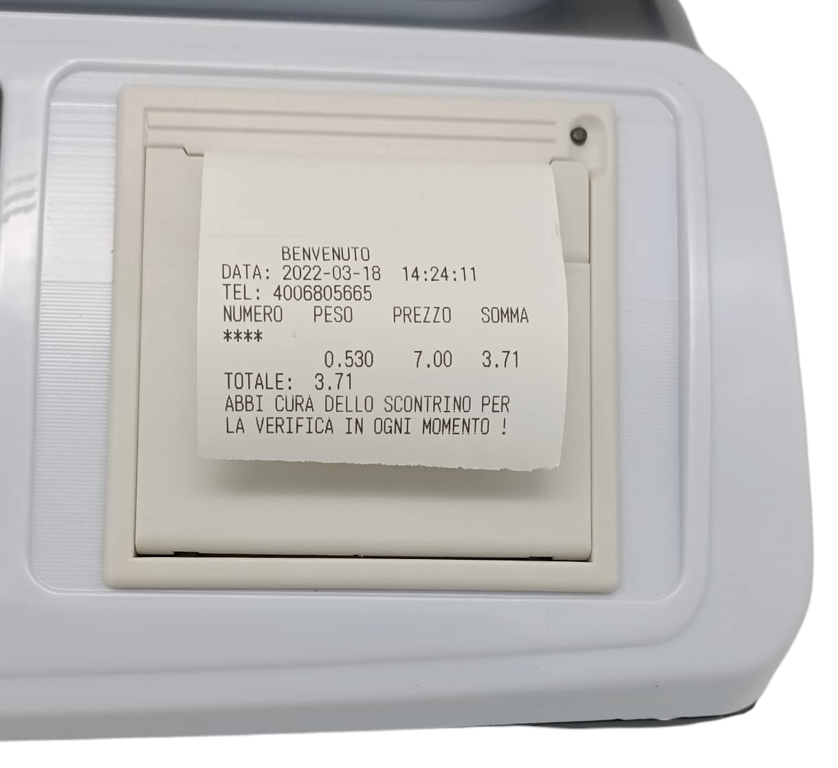 BILANCIA 50KG 5GR CON BRACCIO STAMPA SCONTRINO 6 DISPLAY 18 MEMORIE ALIMENTAZIONE A RETE E BATTERIA