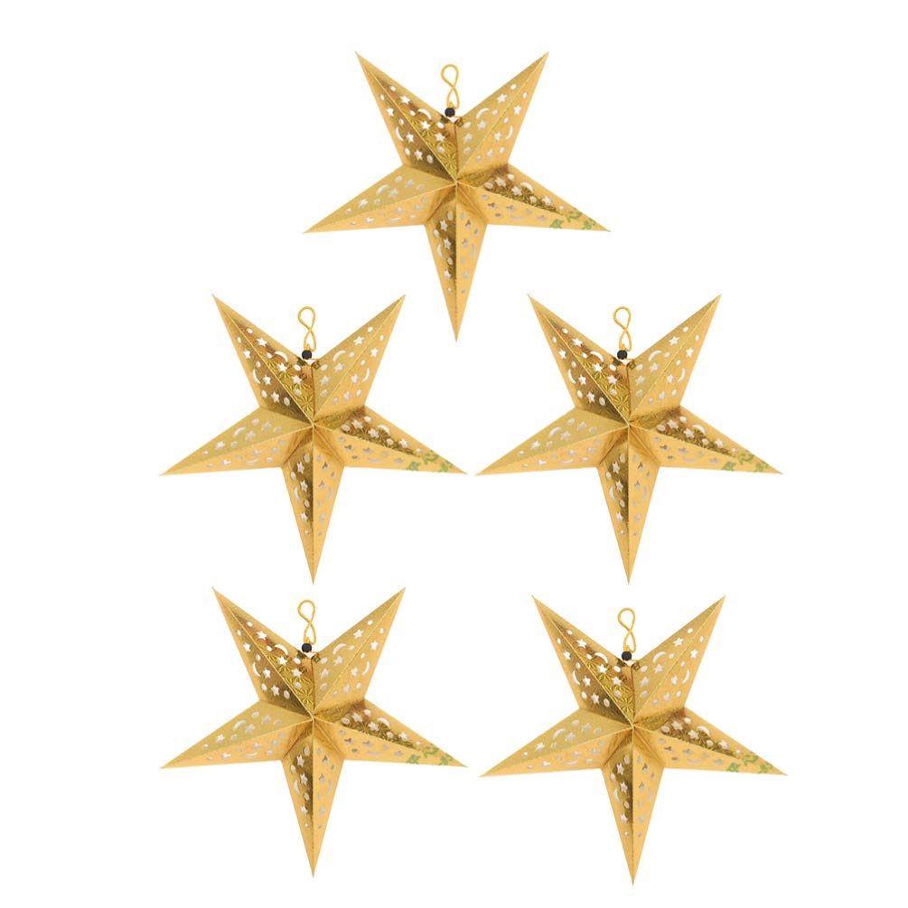 Mistletoe 5pcs 30cm Glitter Golden Christmas Paper Star Lantern Lampshade 3D Pentagram Snowflake Ceiling for Wedding Party Home Christmas