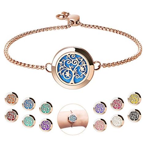 Aromatherapy Essential Oil Diffuser Bracelet - ttstar Rose Gold Stainless Steel Adjustable Women Jewelry Diffuser Bracelet with 24 Refill Pads Gift Se Cover