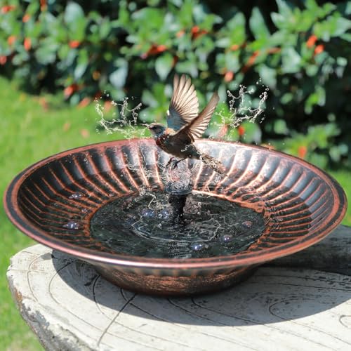 12.3 Solar Bird Bath Bowl Bird Bath Fountain Bird Bath for Outside(Copper)