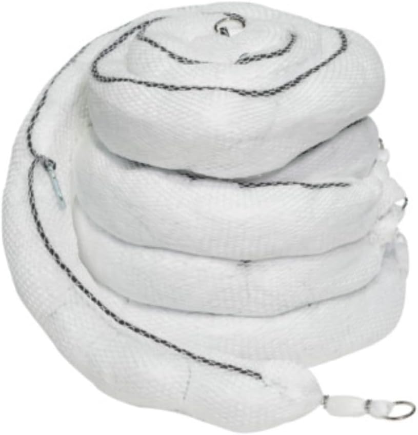 Spilfyter White Essentials Sock in Net Boom | 5" x 10' | 4 Count | Absorbs Petroleum-Based Fluids from Water – Designed for Marine-Based Spills | OBOOM-510