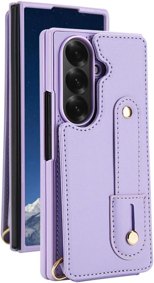 Crossbody Wallet Case for Samsung Galaxy Z Fold 7, Flip Stand Function Leather Shockproof Case Card Slots Full Protection Shell Purple
