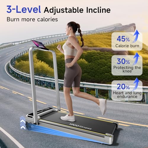 Walking Pad with Handles, Walking Pad Treadmill with Incline, 2 in 1 Foldable Treadmills for Home Small Spaces, Portable Under Desk Treadmill with 3-Level Incline, Compact Design - Image 3