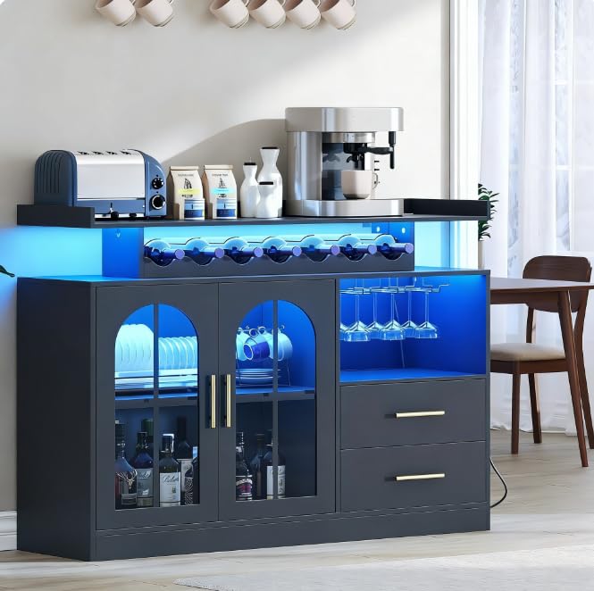 STHYTON Wine Bar Cabinet with LED Lights & Charging,...