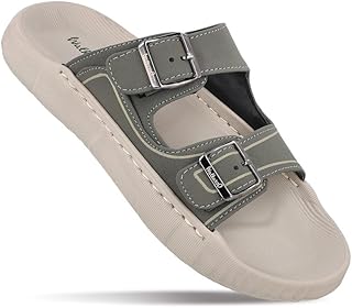 WALKAROO Men's Slide Sandals with Soft Sole, Broad Straps with Buckles and Lightweight - WC8764 Price In India
