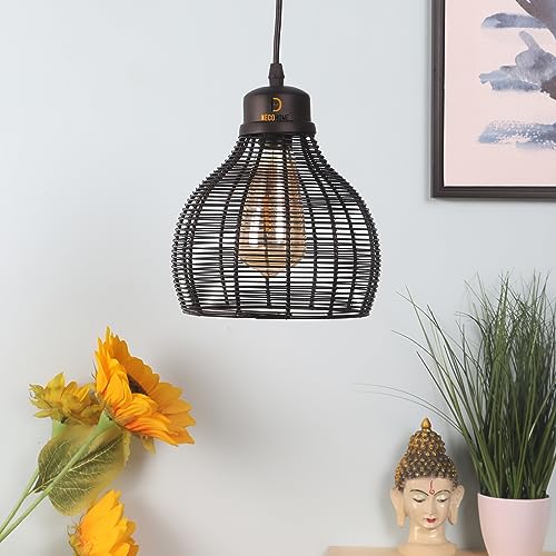 Image of DECOHOME Modern Hanging Ceiling Lamp Lights for Home & Decor | Premium Finish Pendant Light for Living Room, Bedroom & Dining Area | Stylish Indoor Lighting | Chandelier Lights (Surai-Black)