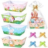 MADHOLLY Easter Basket - Sturdy Baskets for Gifts Empty, Large Easter Kids Gift Baskets Kit for Wrapping with Cellophane Bows for Party Favor Egg Bunny Party Supplies, 4 Set
