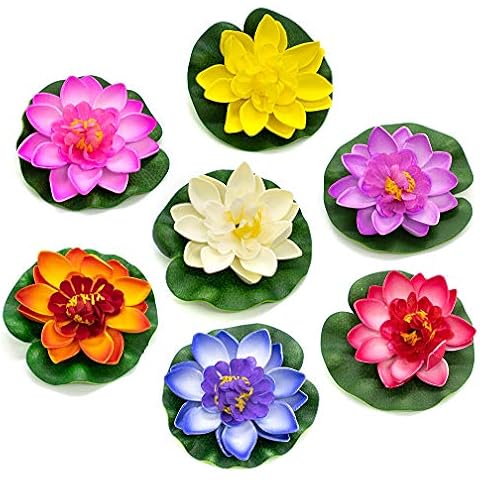AUEAR 7 Pack Artificial Floating Foam Lotus Flowers Cover