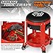 M-AUTO Rolling Workshop Mechanic Stool Creeper Seats with Tool Storage Drawers and Can Holders, 300LbS Garage Rolling Toolbox Stool with Wheels, Work Rolling Stools for Shop or Garage, Red