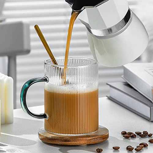 Juosta Glass Coffee Mugs Tea Cups - 11 Oz Clear Glass Cups With Spoons Set Of 2 - Glass Mugs Drinking Glassware For Cappuccino, Latte, Tea, Milk, Gift For Birthday Holidays Wedding Anniversary #TOP2