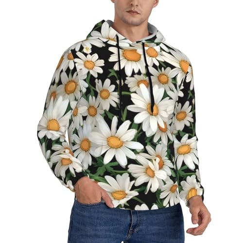 Sweat à capuche homme noir XXL imprimé marguerite pour un look décontracté