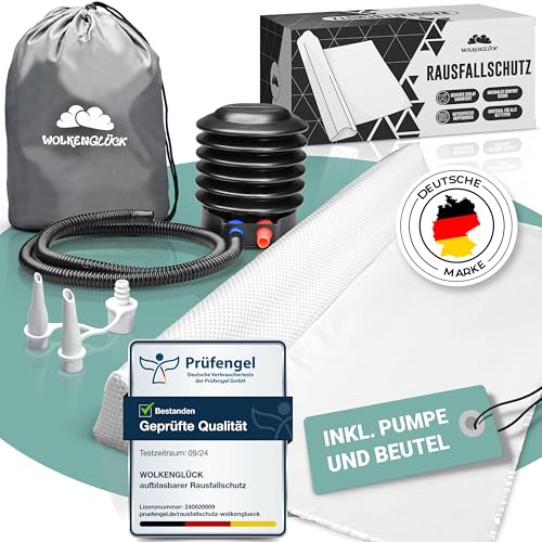 WOLKENGLÜCK Aufblasbarer Rausfallschutz Bett [150 cm] - Bettkantenschutz für Babys & Kinder - geeignet für alle Betten - inkl. Luftpumpe [ideal für die Reise]
