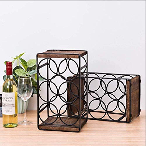 Soporte rústico para 6 botellas de vino de madera y hierro miniatura 3